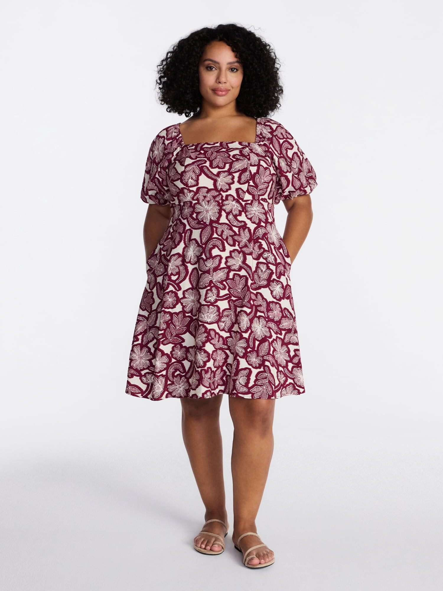 Time and Tru Women's Mini Dress with Puff Sleeves, Sizes XS-XXXL