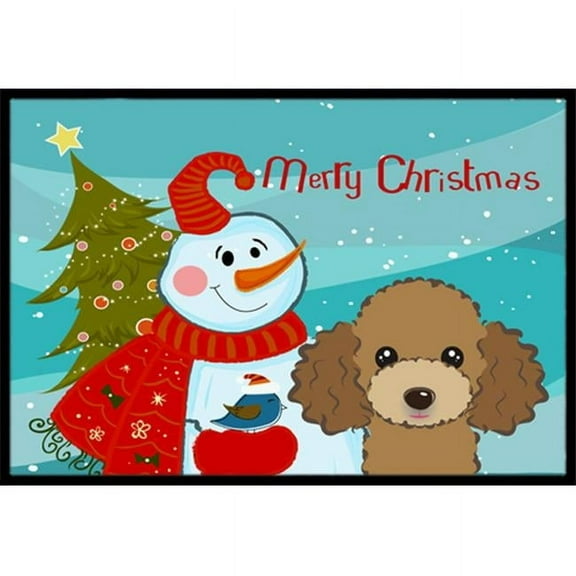 Caroline's Treasures BB1876MAT Snowman with Chocolate Brown Poodle Door Mat, Indoor Rug or Outdoor Welcome Mat 18x27