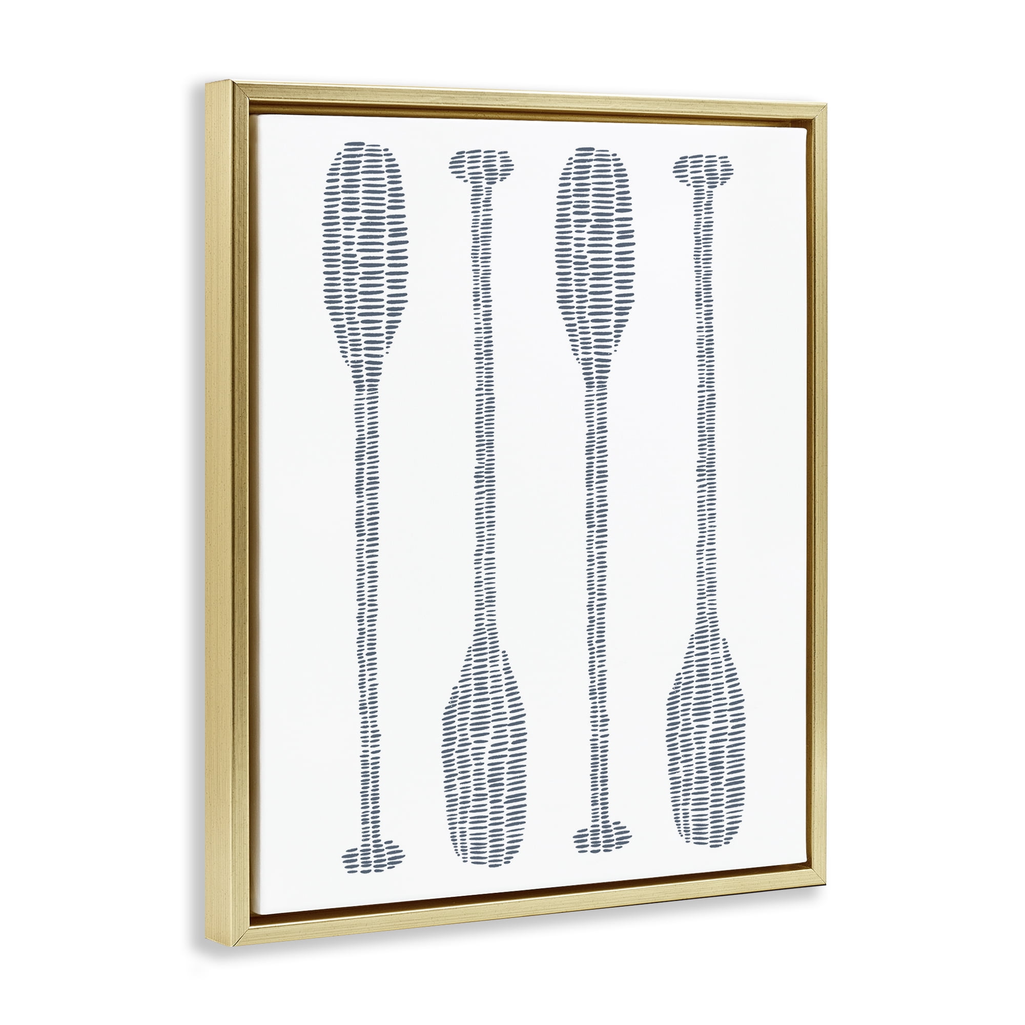 Stupell Industries Minimal Boat Oars Coastal Painting Gold Floater Framed Canvas Art Print Wall Art, 17 x 21