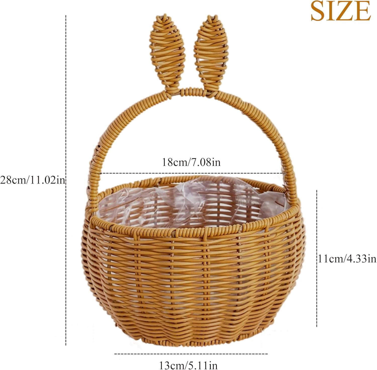 Kids Bunny Wicker Baskets:Wicker Easter Basket with Handle, Easter Basket, Creative Rabbit Ear Shape Picnic Basket, for Candy Egg Bread Flowers Toy Storage, Woven basket (B)