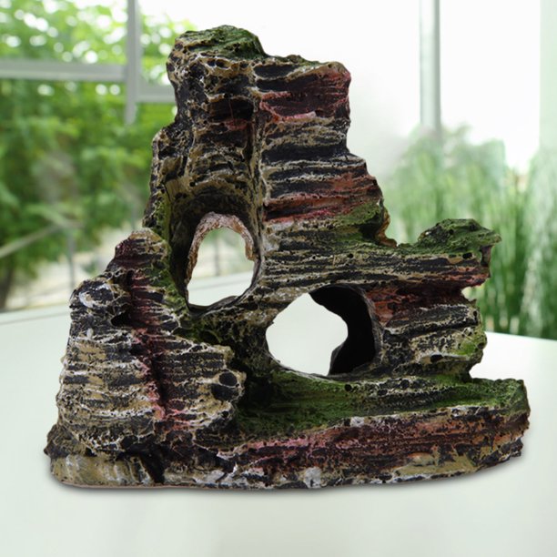 Rocalla De Acuario Adorno para acuario con vista a la montaña, rocalla, cueva escondida, árbol, pecera, decoración