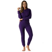 #followme Women's Thermal Henley Onesie - Soft and Cozy Union Suit for Winter Sleepwear and Lounging (Purple, X-Small)