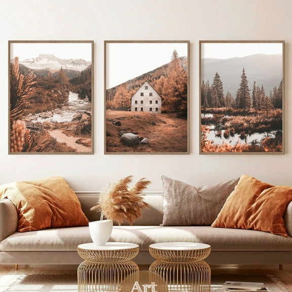 Luvia Fall Prints Nature Wall Art Autumn Gallery Wall Prints Set of 3 Landscape Prints Rustic Wall Decor Thanksgiving Print Mountain Wall Decor Set 3 Prints 8x12 UNFRAMED