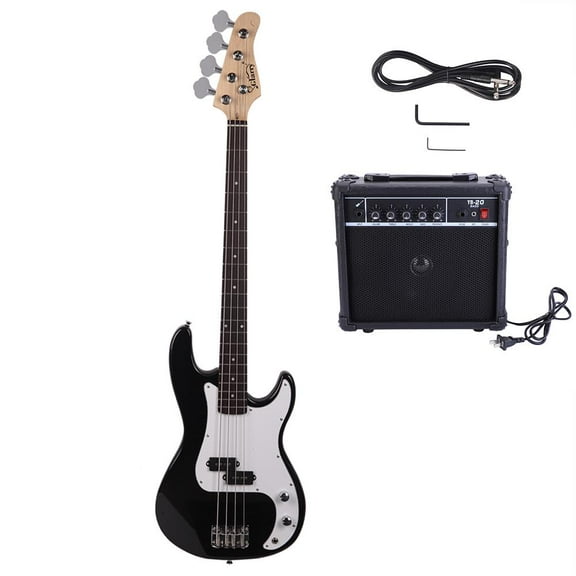 Glarry 45 inch Full Size Electric Bass Guitar Bundle with Amp for Beginner, Black