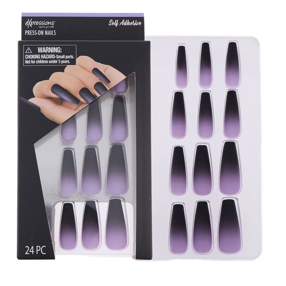 Expressions 24-Pack Self Adhesive Halloween Press-On Nails - Purple & Black Ombre