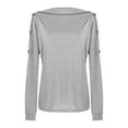 thumbnail image 3 of Lyinloo Women'S Loose One-Word off-Shoulder Button Long-Sleeved T-Shirt top, 3 of 5