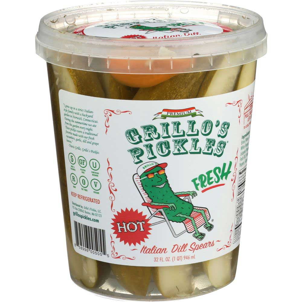 Grillos Pickles Hot Italian Dill Spears, 32 Fluid Ounce -- 6 per Case.