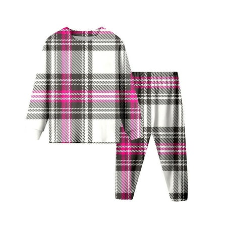 Girl Plaid Pajamas Set Long Sleeve Top & Pajama Pants 2 PC Soft Nightwear Winter Warm Pajamas Set 9-10 Years
