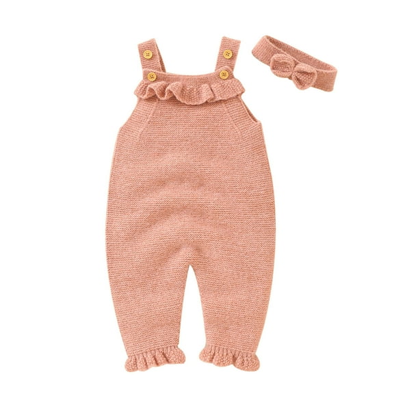 Generic Quick Drying Sweaters for Kids Baby Solid Knitted Romper Cotton Sleeveless Boy Girl Ruffled Sweater Clothes Jumpsuit With Headband Outfits Set for Cute Fashion (0-3 Months,Pink)