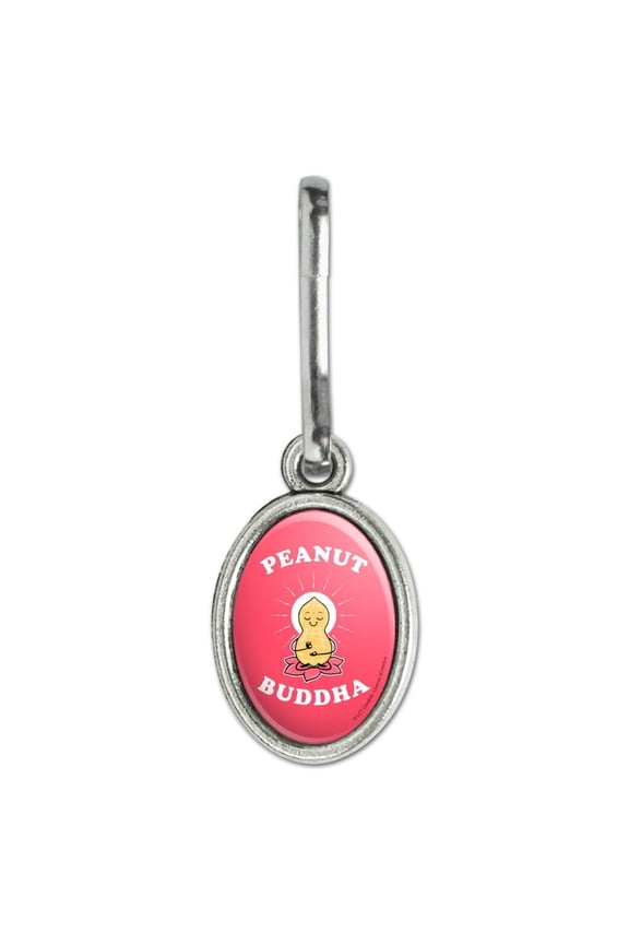 Peanut Buddha Butter Funny Humor Antiqued Oval Charm Clothes Purse Suitcase Backpack Zipper Pull Aid
