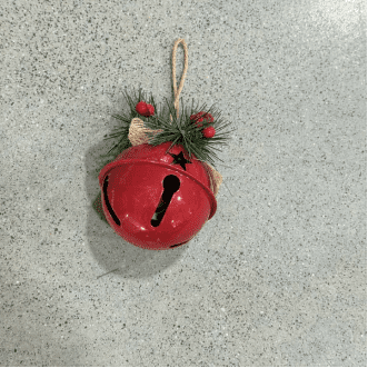 Senfot Single Red Metal Christmas Bell Hanging Ornament for Xmas Tree Window Front Door Indoor Farmhouse Xmas Decor