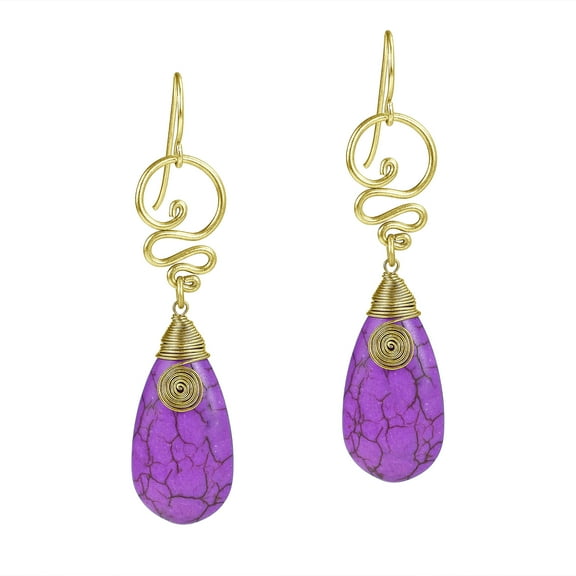 AeraVida Bohemian Chic Purple Howlite and Brass Timeless Teardrop Fish Hook Earrings Jewelry Gifts for Women