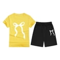 thumbnail image 4 of LRen Girls Outfits 5t Bow Short Sleeve Tops and Shorts Set Crew Neck Comfy Girls' Two Piece Summer Set Back To School Clothes, 4 of 4
