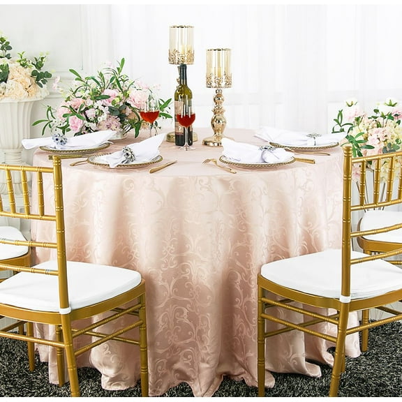 Wedding Linens Inc. 132" Round Damask Jacquard Polyester Tablecloth Table Cover Linens - Blush Pink