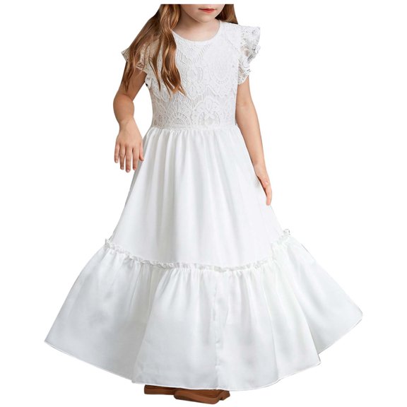 Summer Dresses For Girls Kids Solid Color Party Short Sleeve Irregular Hemline Princess Evening Clothes Communion Dresses For Girls Size 7-8T
