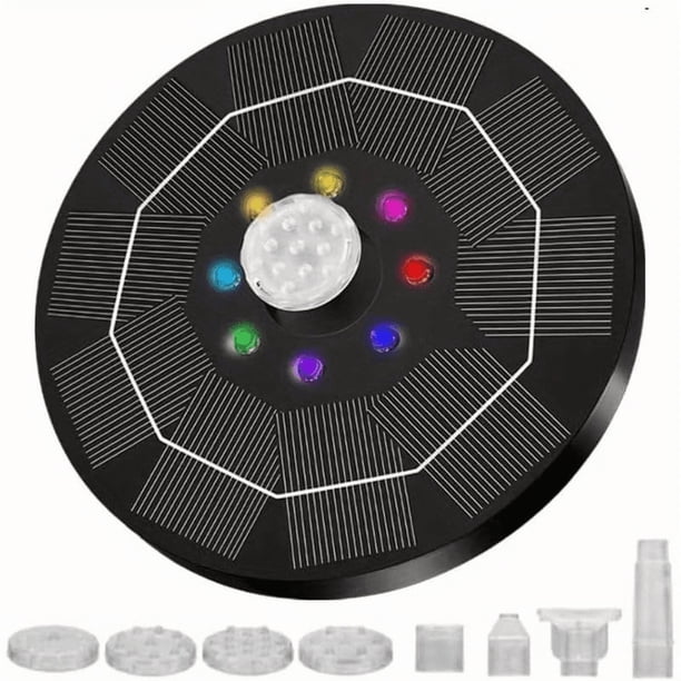 Bomba de Baño para Pájaros con Luz 3W Fuente Solar con 7 Boquillas Bomba Solar para Baño de Pájaros, Jardín, Estanque, Alberca, Exterior (Negro (con Luz))