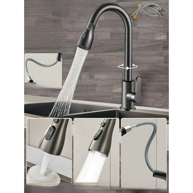 Grifo extraíble de cobre para cocina, lavabo gris para verduras, para uso doméstico, giratorio, dos en uno, para agua caliente y fría, para piscina