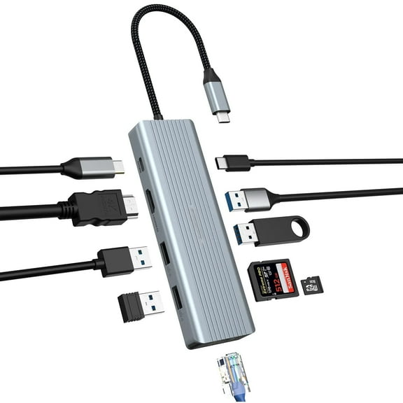 Docking Station USB C Hub for MacBook M1/M2, 10 in 1 USB C Dock Dual Monitor with HDMI 4K