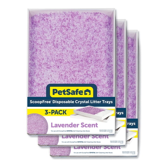PetSafe ScoopFree Crystal Disposable Cat Litter Trays, Lavender, Silica Crystals, 3-Pack, Purple