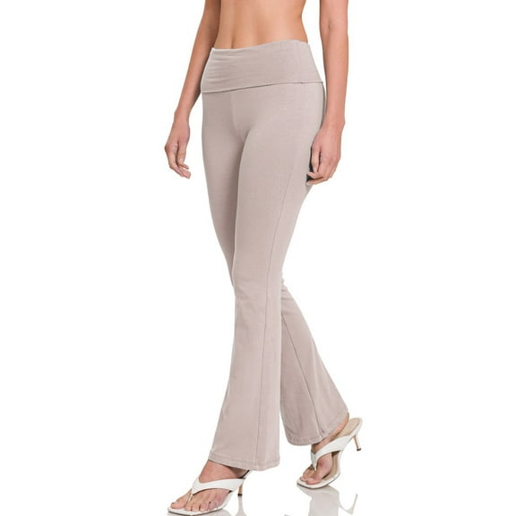 Women's Premium Cotton Fold Over YOGA Pants Regular and Plus Size