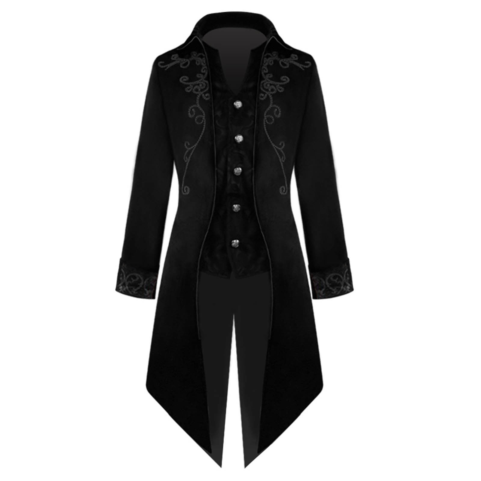 Men's Steampunk Trench Coat Victorian Slim Suit Collar Solid Double Breasted Zipper Coat