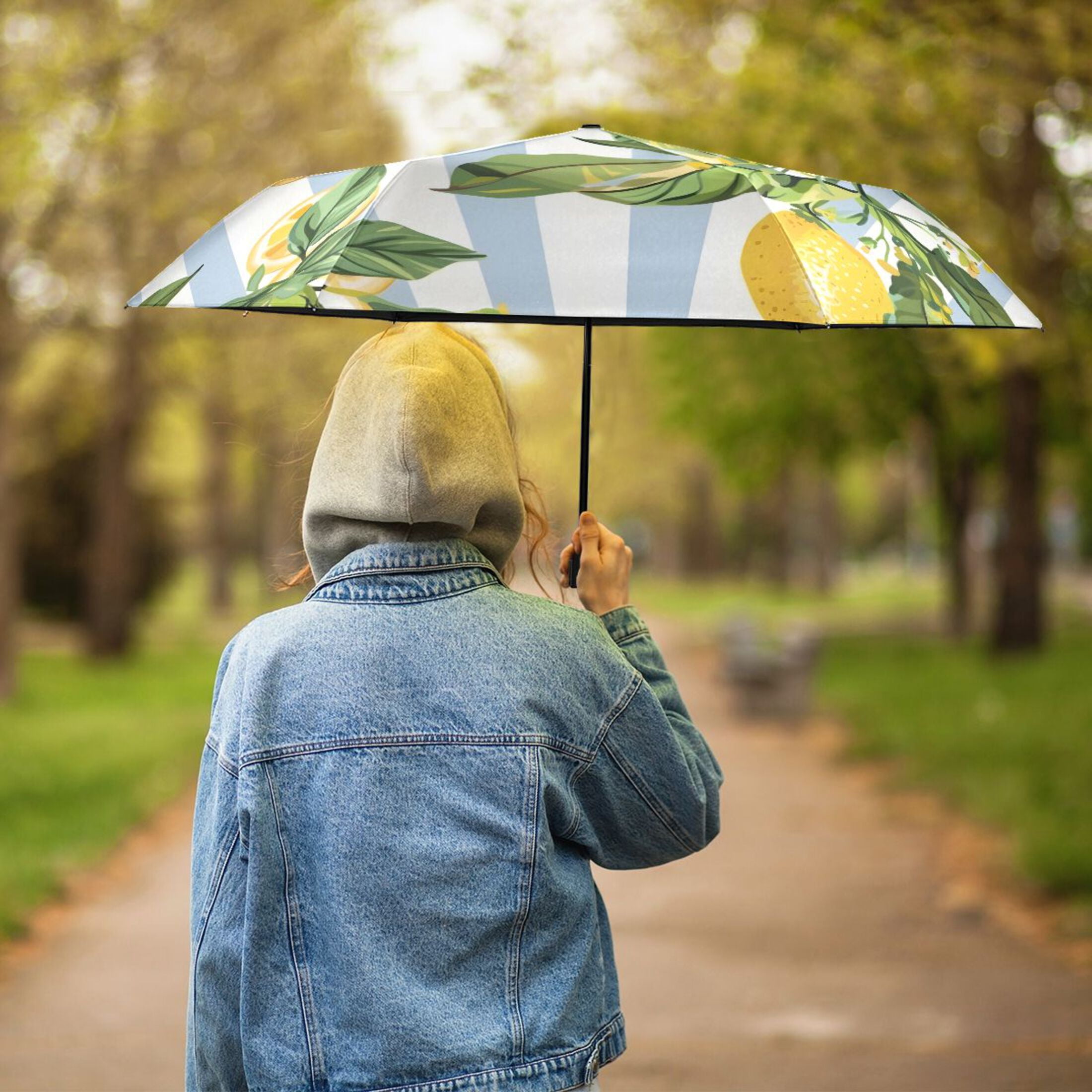 Lemon Slice and Leaves Compact Sun Umbrella Windproof Travel Umbrellas for Rain Strong Portable UV Protection