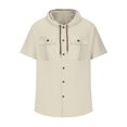 thumbnail image 4 of pstuiky camisetas de hombre, Blusa informal de manga corta con capucha, botones y bolsillo con cordón de color sólido para hombre. ropa de hombre l, 4 of 6