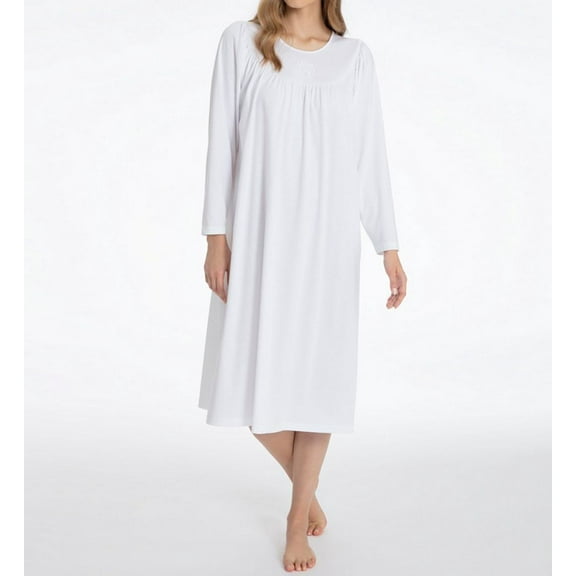 Women's Calida 33000 Soft Cotton Long Sleeve Nightgown (White XS)