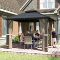 thumbnail image 2 of Outsunny Pavillon à Toit Rigide en Polycarbonate 10 Pieds x 10 Pieds avec Rideaux, Kaki, 2 of 10