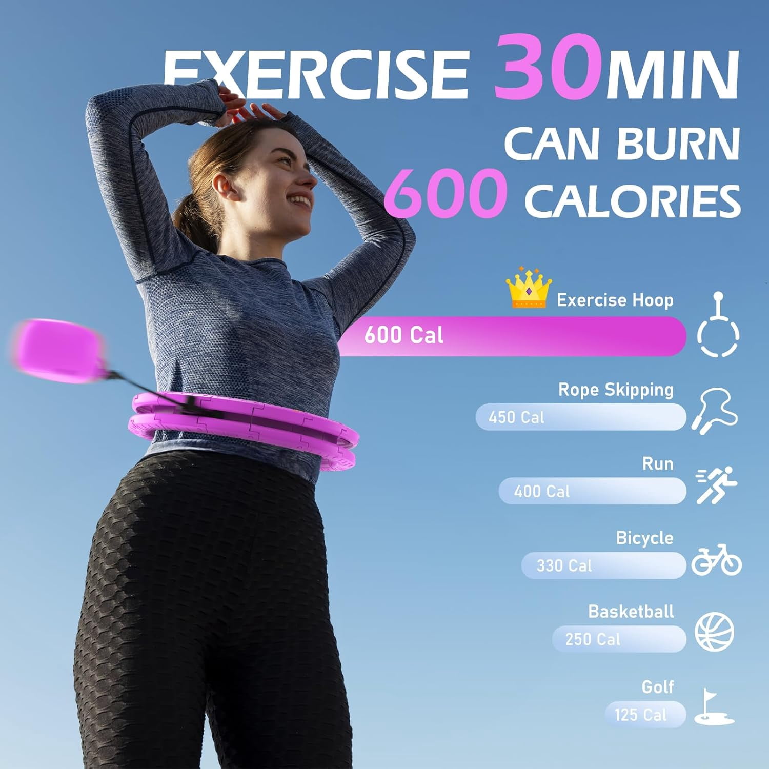 Weighted Hula Circle with 32 Links(66 Inch), Sweet Weight Ball, for Adults Weight Loss, Infinity Fitness Hoop Plus Size, for Women Smart Exercise Equipment