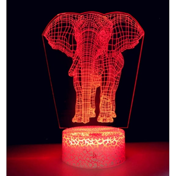YSITIANNA 3D Elephant Night Light Lamp Illusion 7 Color Changing Touch Switch Table Desk Decoration Lamps Acrylic Flat ABS Base USB Cable Birthday Gift Toys STNL#1832