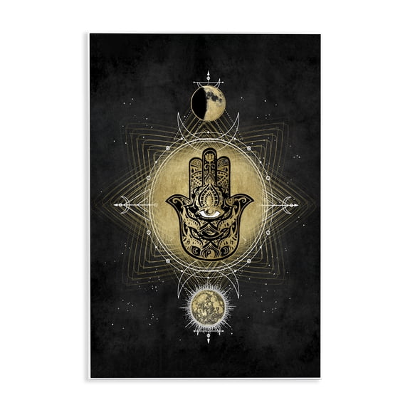 Stupell Industries Eclectic Geometric Hamsa and Evil Eye Astrological Symbols Wall Plaque Art, 13 x 19, by Oliver Jeffries