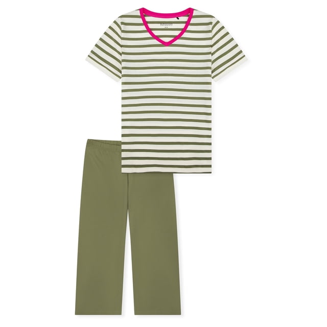 SCHIESSER conjunto pijama mujer - ropa de dormir, manga corta 3/4, pijama, estampado, algodón Verde/Blanco L (Large)