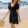 thumbnail image 6 of sunsanly Women Summer Bikini Cover Up V-neck Short Sleeve Backless Pullover Cover Up Solid Color Hollow Out Beachwear Cover Up, 6 of 8