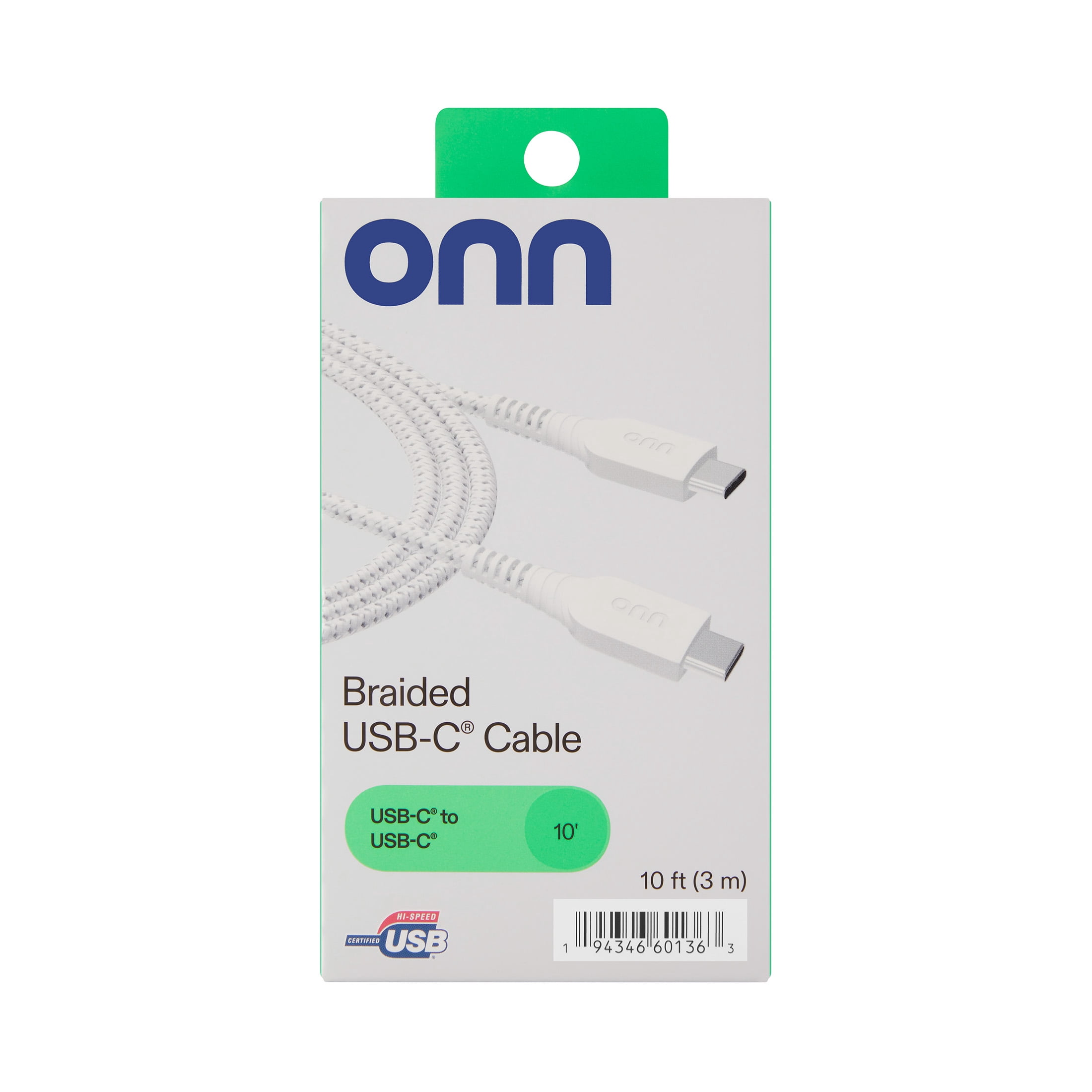 (5 pack) Onn 10ft USB-C to USB-C Braided Charging Cable, USB-IF Certified, White - Compatible with iPhone, Samsung, Pixel, iPad Pro