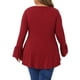 thumbnail image 3 of Blusa de túnica de mujer plus size Agnes Orinda con dobladillo alto-bajo, mangas largas de campana, cuello redondo, top casual acampanado 1X burdeos, 3 of 6