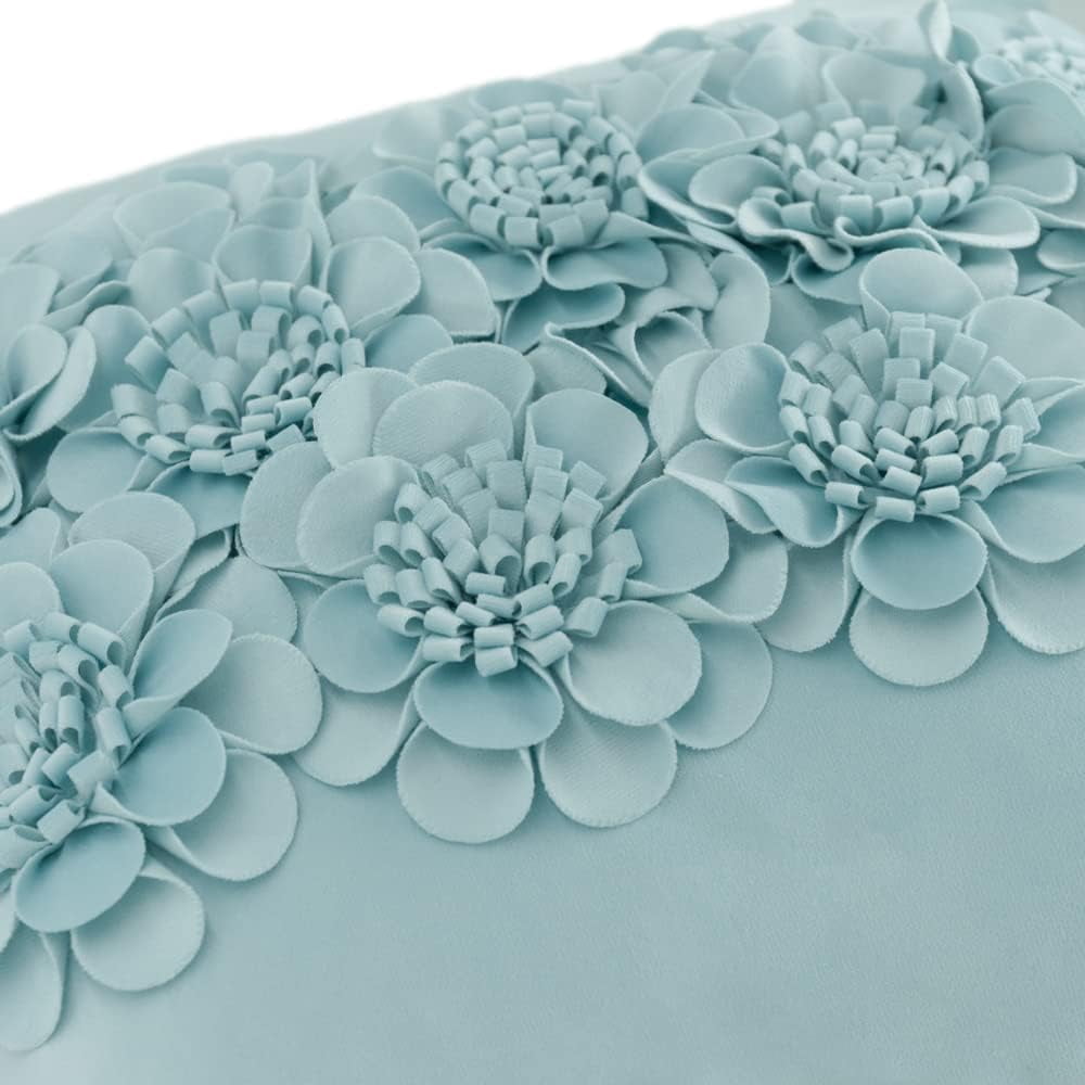 JWH Handmade 3D Flower Throw Pillow Covers Aesthetic Decorative Floral Accent Pillow Cases 18"x18"Light Blue for Sofa Couch Bedroom Decor