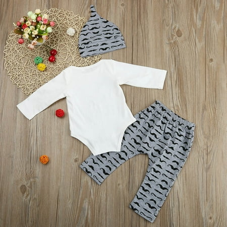 

Toddler Kids Outfit Cute 3Pcs Newborn Romper Tops Long Pants Hat Set