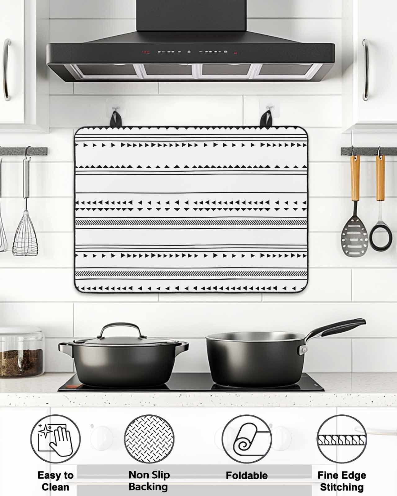 Stove Top Covers for Electric Stove, Boho Black White Modern Stripes Glass Stovetop Cover Protector, Farmhouse Abstract Art Induction Cooktop Protector Oven Mat for Kitchen Countertop 24"x21"