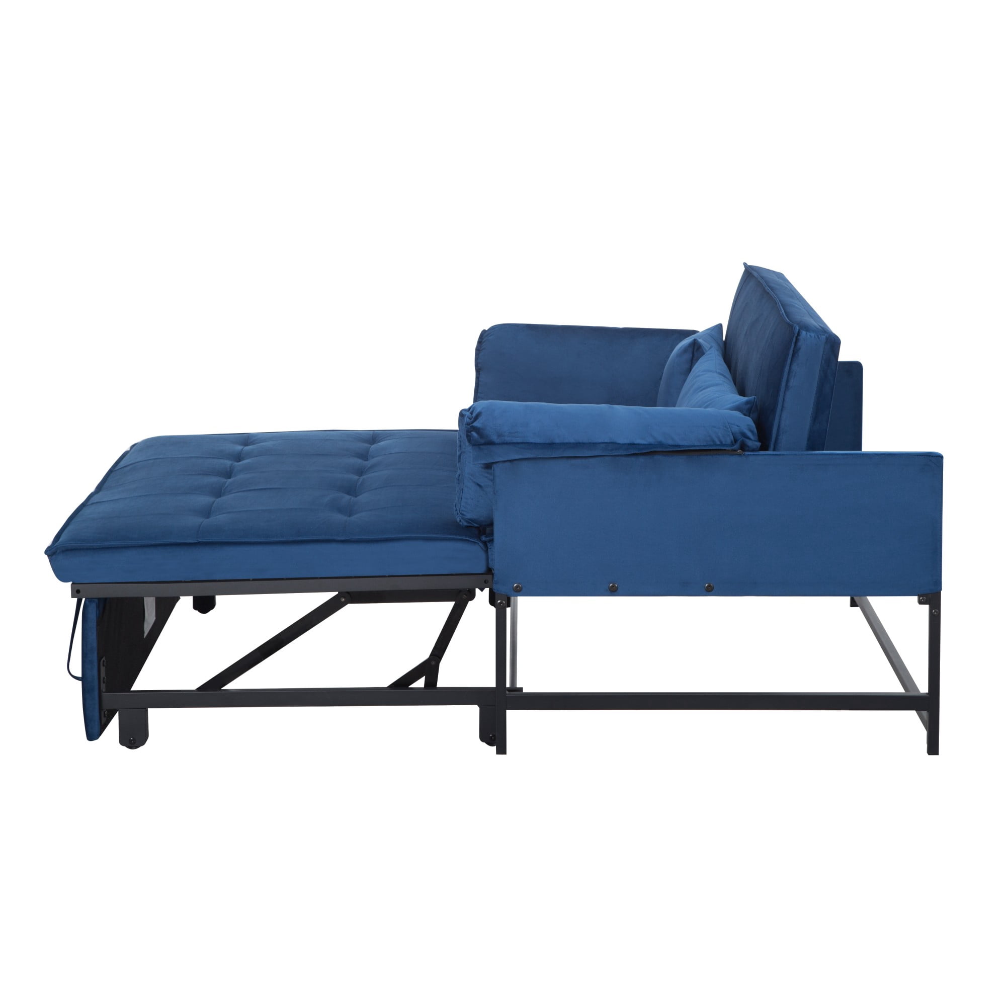 DEALTOPS 46" Velvet Pull-Out Sleeper Sofa Bed, 2-in-1 Convertible Loveseat with 5-Level Reclining Backrest, Blue