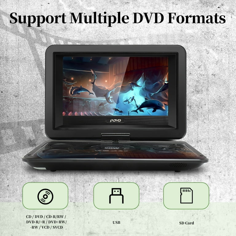 Portable 13.9' DVD Player, Swivel Screen, Rechargeable