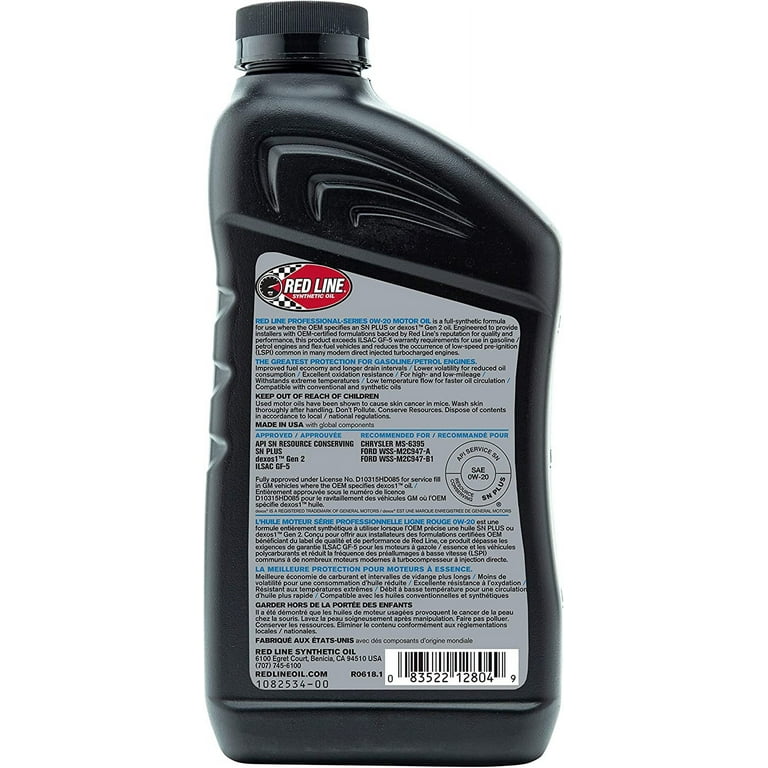 Red Line Professional Series 0w20 Synthetic Oil Dexos
