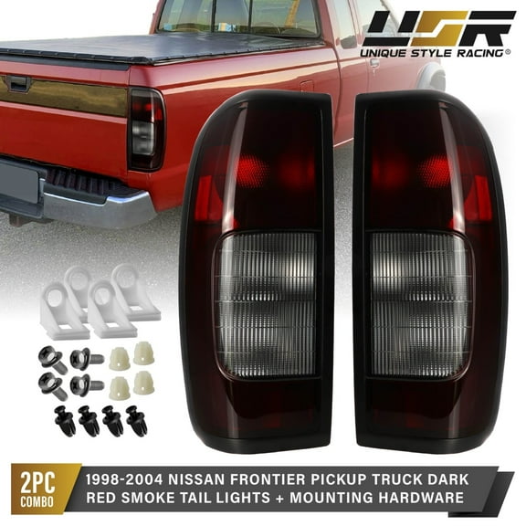 SMOKE RED Tail Light Lamps Pair (L R) for 1998-2004 Nissan Frontier PickUp Truck