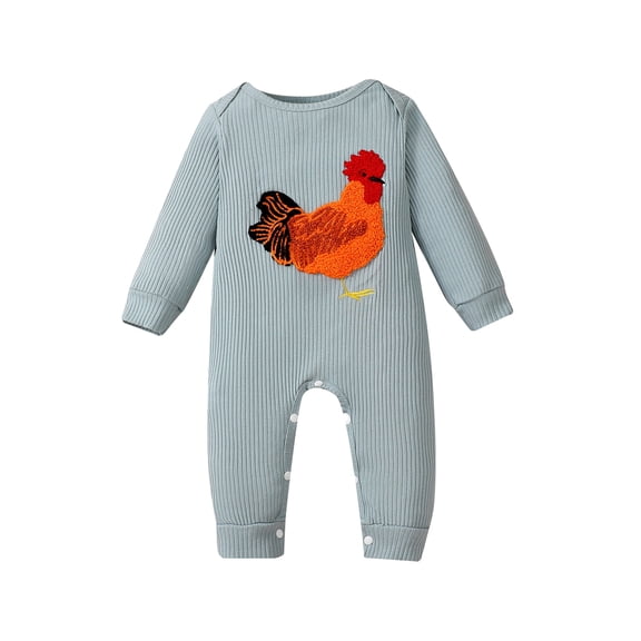 BemeyourBBs Newborn Boy Girl Chicken Outfits Overalls Rib Knit Romper One Piece Long Sleeve Farm Rooster Jumpsuit Bodysuit Infant Spring Fall Winter Clothes