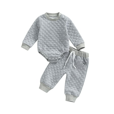 

ZIYIXIN 2Pcs Infant Baby Girls Boys Outfits Long Sleeve Rompers Tops+ Drawstring Long Pants Fall Winter Clothes Gray 3-6 Months
