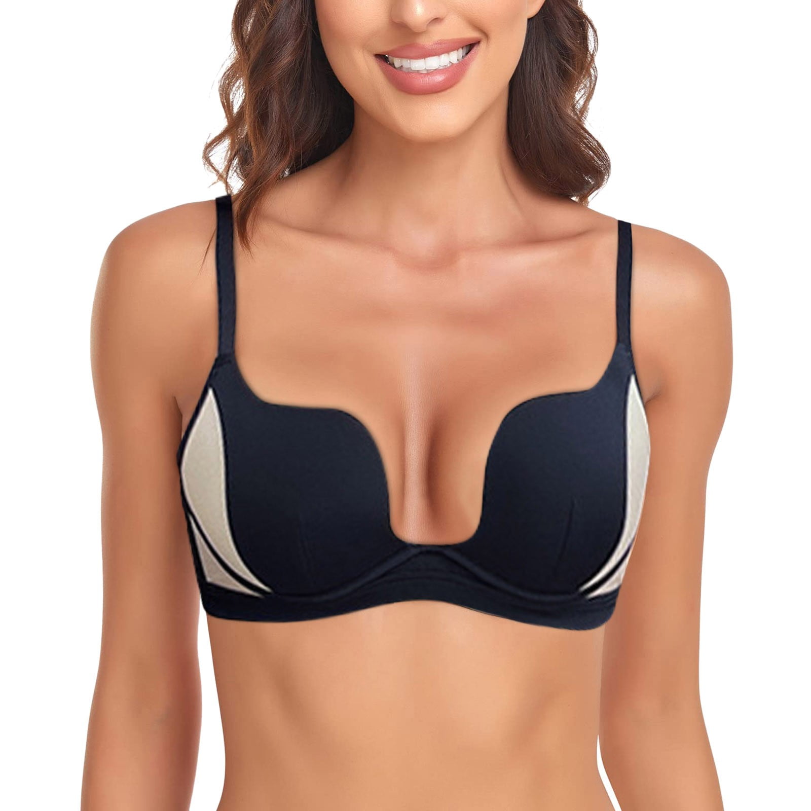 Aayomet Bras for Women No Underwire Up Padded Bralette Bra Without Underwire Seamless Comfortable Soft Cup Bra Black 80AB