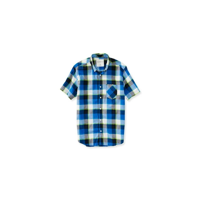Aeropostale - Camisa con botones y bolsillo a cuadros para hombre, azul, grande Aeropostale Botones al frente