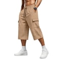 thumbnail image 2 of Hearthz Men's Capri Pants Baggy Wide Leg Below Knee Lightweight Loose 3/4 Shorts Drawstring Lightweight Men's Cargo Shorts Yellow S, 2 of 9