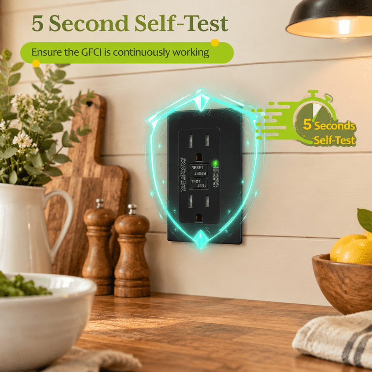 Black 15A GFCI Outlet, 2 Pack Tamper-Resistant Electrical Receptacle ...