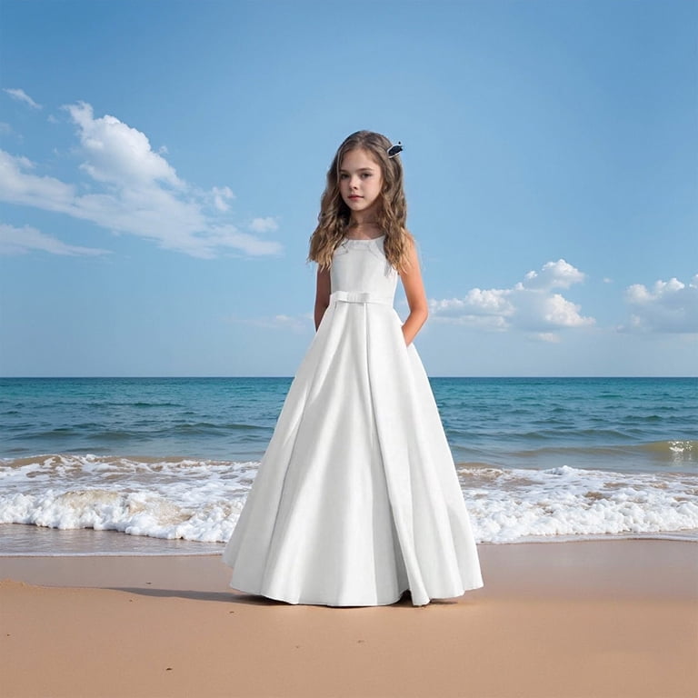 long maxi dresses for graduation Rvusndi Girl Skirt Satin Flower Girl Dress Solid Color A Line Summer Elegant Formal Evening Gown Big Kids Wedding Party kvinder